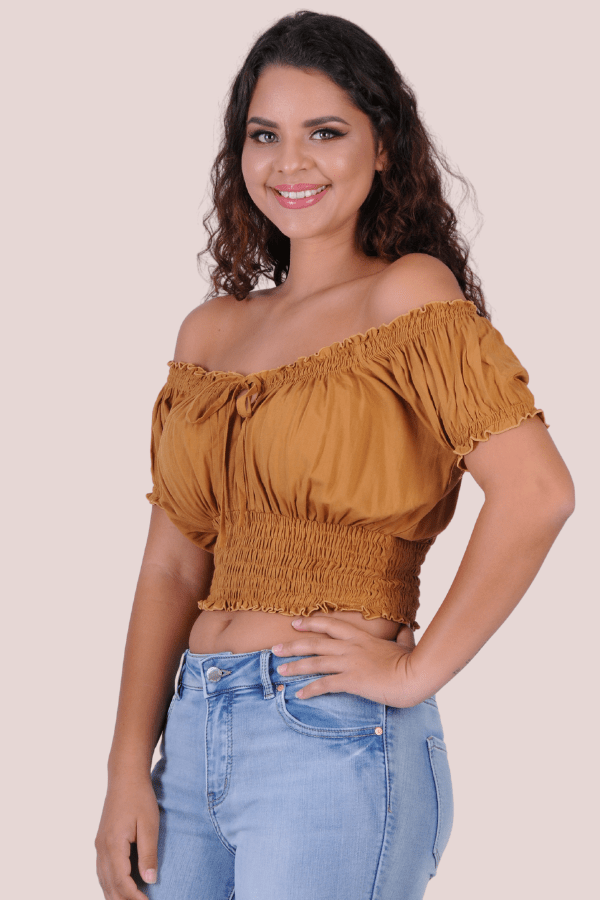 Go Girl Peasant Top With Ruched Hem Splash Swimwear Tops