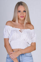 Go Girl Peasant Top With Ruched Hem Splash Swimwear Tops