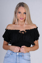 Go Girl Peasant Top With Ruched Hem Splash Swimwear Tops