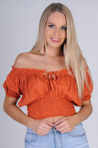 Go Girl Peasant Top With Ruched Hem VGLT106 Splash Swimwear Tops Orange / S/M 9343064027196