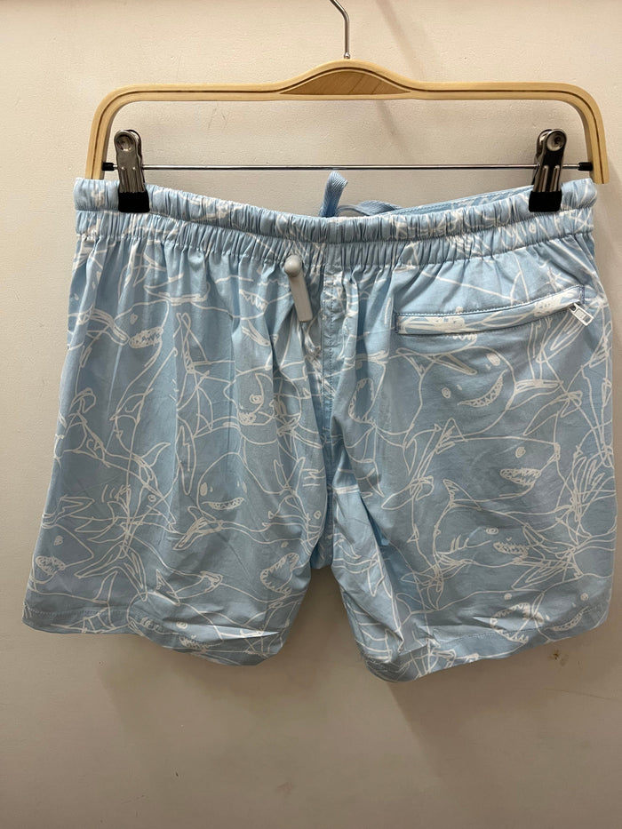 Green Rock Shark Lines Easy Shorts - Sky Blue Splash Swimwear Mens Shorts