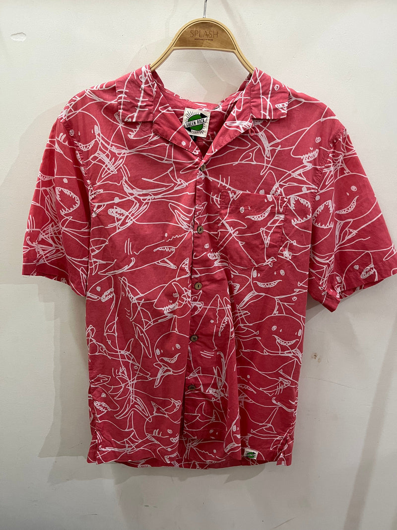 Green Rock Shark Lines Pearl Shirt - Dusty Red Splash Swimwear Mens Shirt