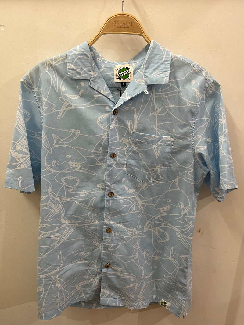 Green Rock Shark Lines Pearl Shirt - Sky Blue Splash Swimwear Mens Shirt