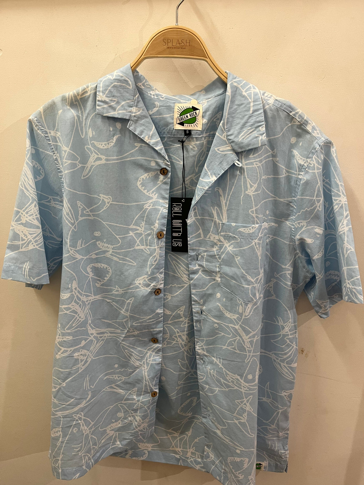 Green Rock Shark Lines Pearl Shirt - Sky Blue Splash Swimwear Mens Shirt