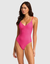 Mesh Effect V-Neck One Piece - Chilli Red - Seafolly - Splash Swimwear  - One Pieces, Seafolly, Sept23, Womens, womens swim - Splash Swimwear 