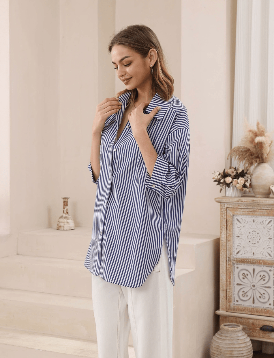 Iris Maxi Cotton Shirt - Blue/ White Stripe Cotton Shirt - Blue/ White Stripe Splash Swimwear