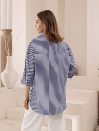 Iris Maxi Cotton Shirt - Blue/ White Stripe Cotton Shirt - Blue/ White Stripe Splash Swimwear