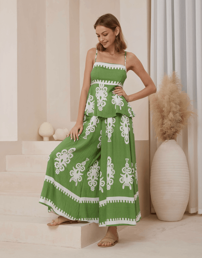 Iris Maxi Elizabeth Wide Leg Pants - Green Elizabeth Wide Leg Pants - Green Splash Swimwear