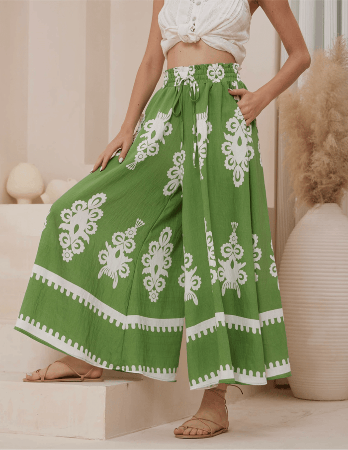 Iris Maxi Elizabeth Wide Leg Pants - Green Elizabeth Wide Leg Pants - Green Splash Swimwear