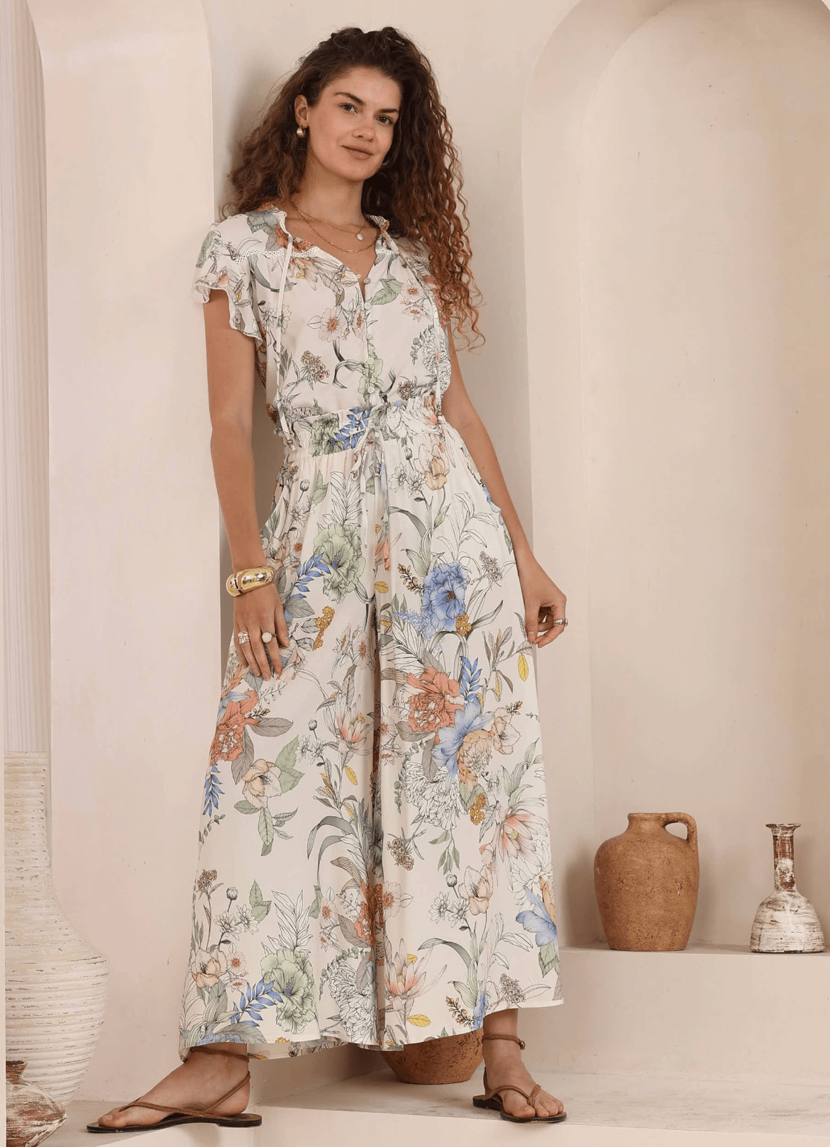 Iris Maxi Iris Maxi Botanical Meadow Top Iris Maxi Wide Leg Pant - Beige/Black Splash Swimwear Tops