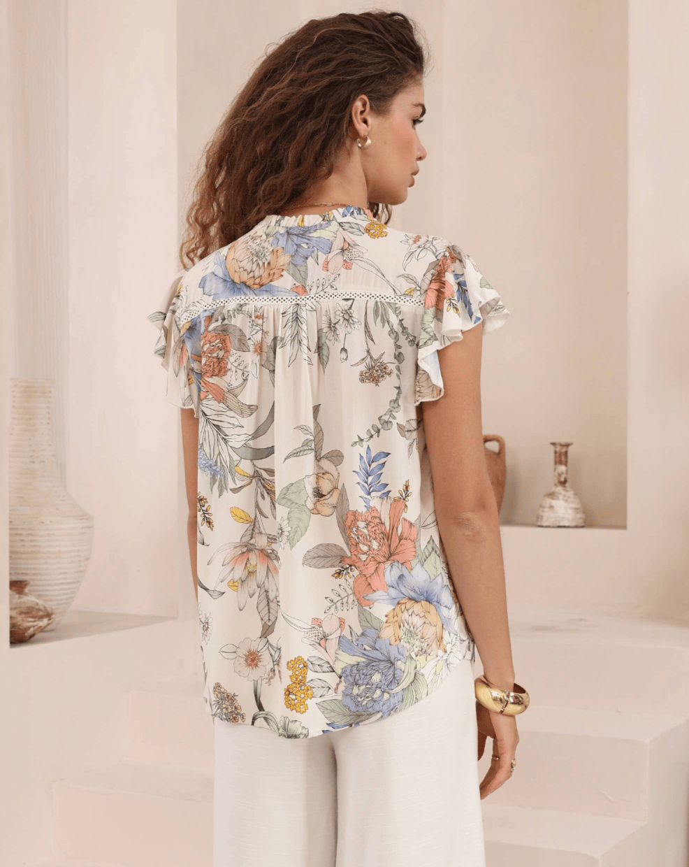 Iris Maxi Iris Maxi Botanical Meadow Top Iris Maxi Wide Leg Pant - Beige/Black Splash Swimwear Tops