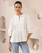 Iris Maxi Iris Maxi Button Front Top w/Frill - White Iris Maxi Wide Leg Pant - Beige/Black Splash Swimwear Tops