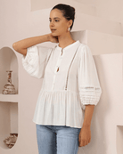 Iris Maxi Iris Maxi Button Front Top w/Frill - White Iris Maxi Wide Leg Pant - Beige/Black Splash Swimwear Tops