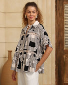 Iris Maxi Iris Maxi Geo Arc Top - Black/White Iris Maxi Wide Leg Pant - Beige/Black Splash Swimwear Tops