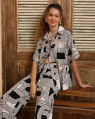 Iris Maxi Iris Maxi Geo Arc Top - Black/White Iris Maxi Wide Leg Pant - Beige/Black Splash Swimwear Tops