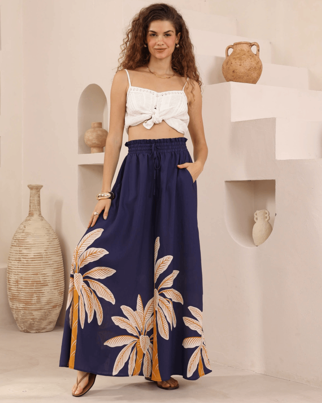 Iris Maxi Iris Maxi Golden Palm Wide Leg Pant - Navy Iris Maxi Golden Palm Wide Leg Pant - Navy Splash Swimwear Womens Pants