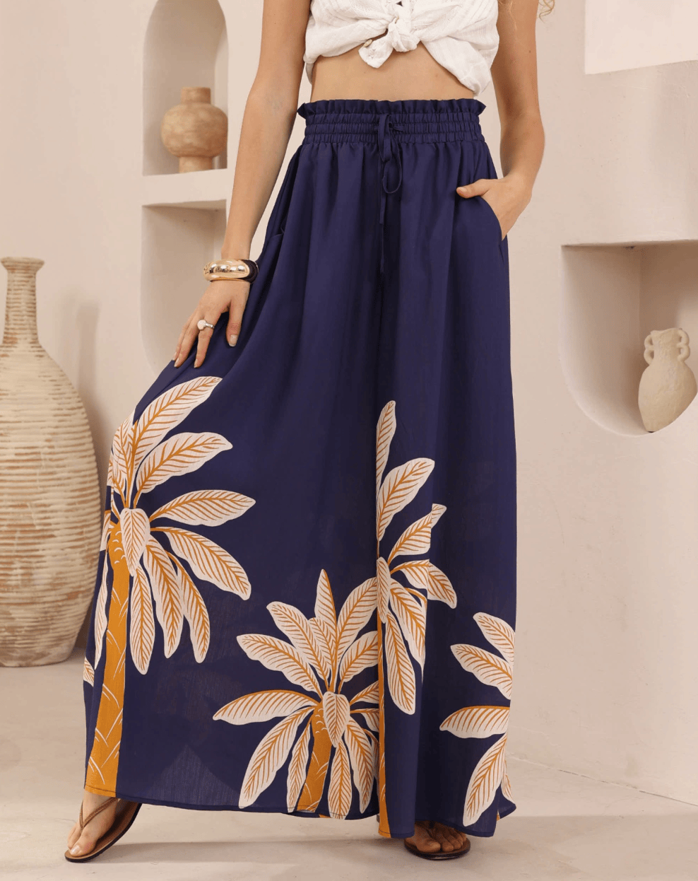 Iris Maxi Iris Maxi Golden Palm Wide Leg Pant - Navy Iris Maxi Golden Palm Wide Leg Pant - Navy Splash Swimwear Womens Pants
