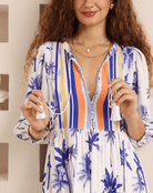 Iris Maxi Iris Maxi Island Palms Sleeved Maxi Dress - White/Blue Iris Maxi Island Palms Sleeved Maxi Dress - White/Blue Splash Swimwear Dresses