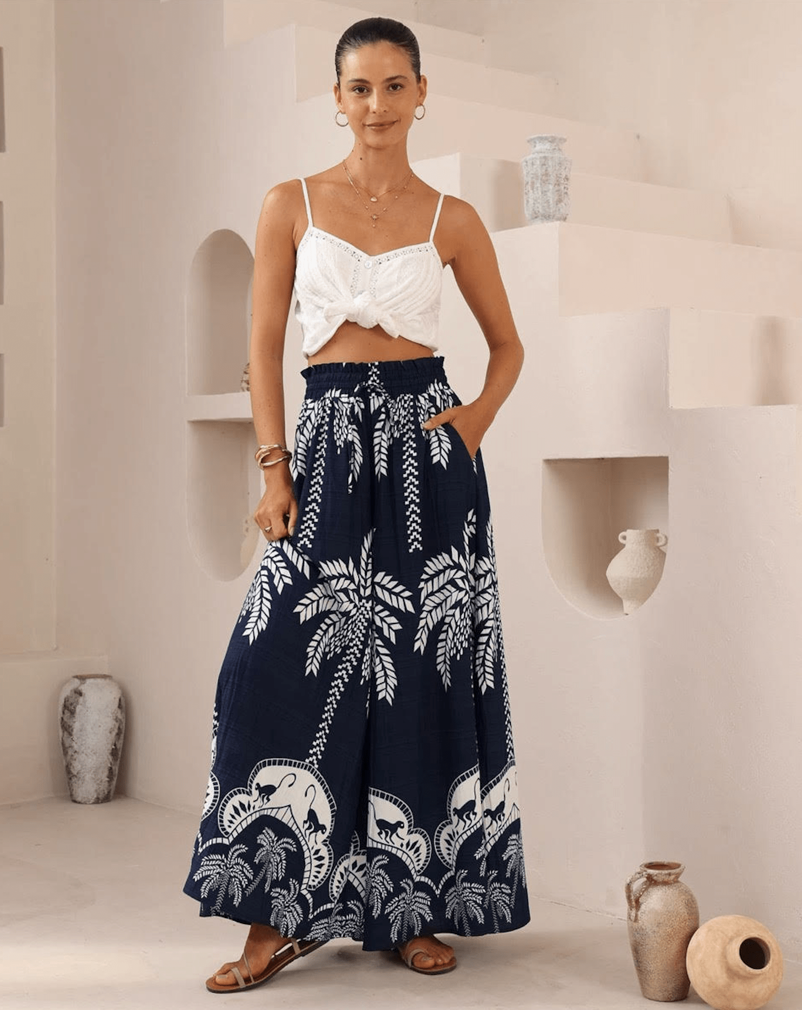 Iris Maxi Iris Maxi Jungle Light Wide Leg Pants - Navy Iris Maxi Jungle Light Wide Leg Pants - Navy Splash Swimwear Pants