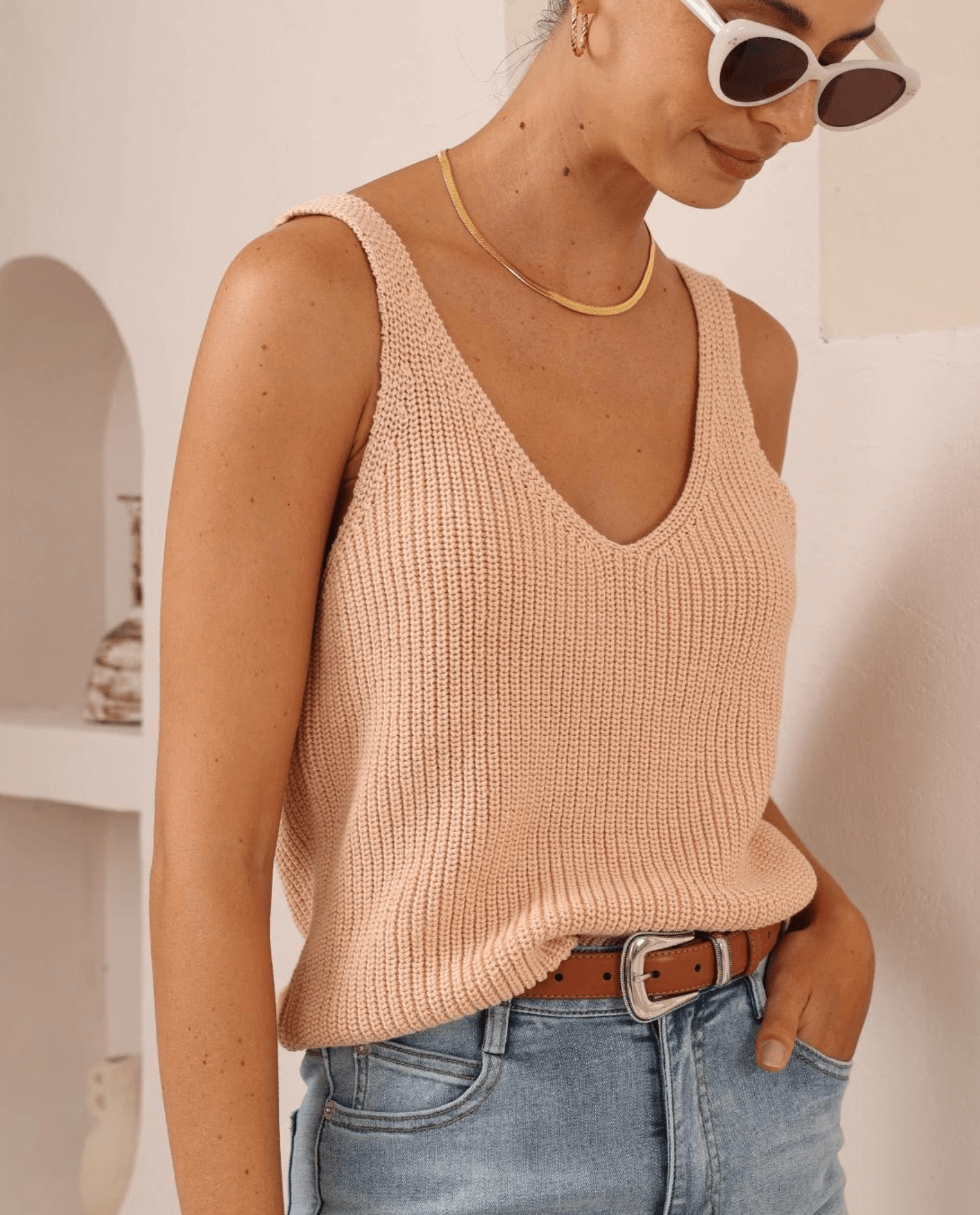 Iris Maxi Iris Maxi Knit Cami Top Iris Maxi Wide Leg Pant - Beige/Black Splash Swimwear Tops