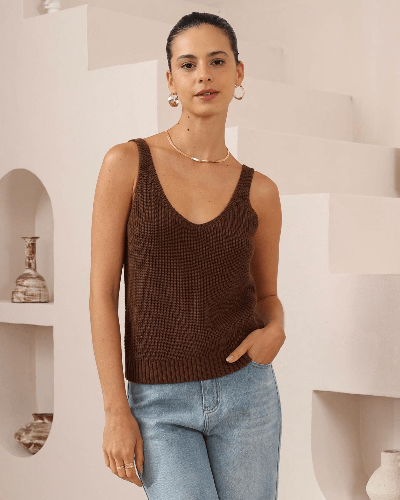 Iris Maxi Iris Maxi Knit Cami Top 2052813-3 Iris Maxi Wide Leg Pant - Beige/Black Splash Swimwear Tops Brown / AU8/US4 1000026509