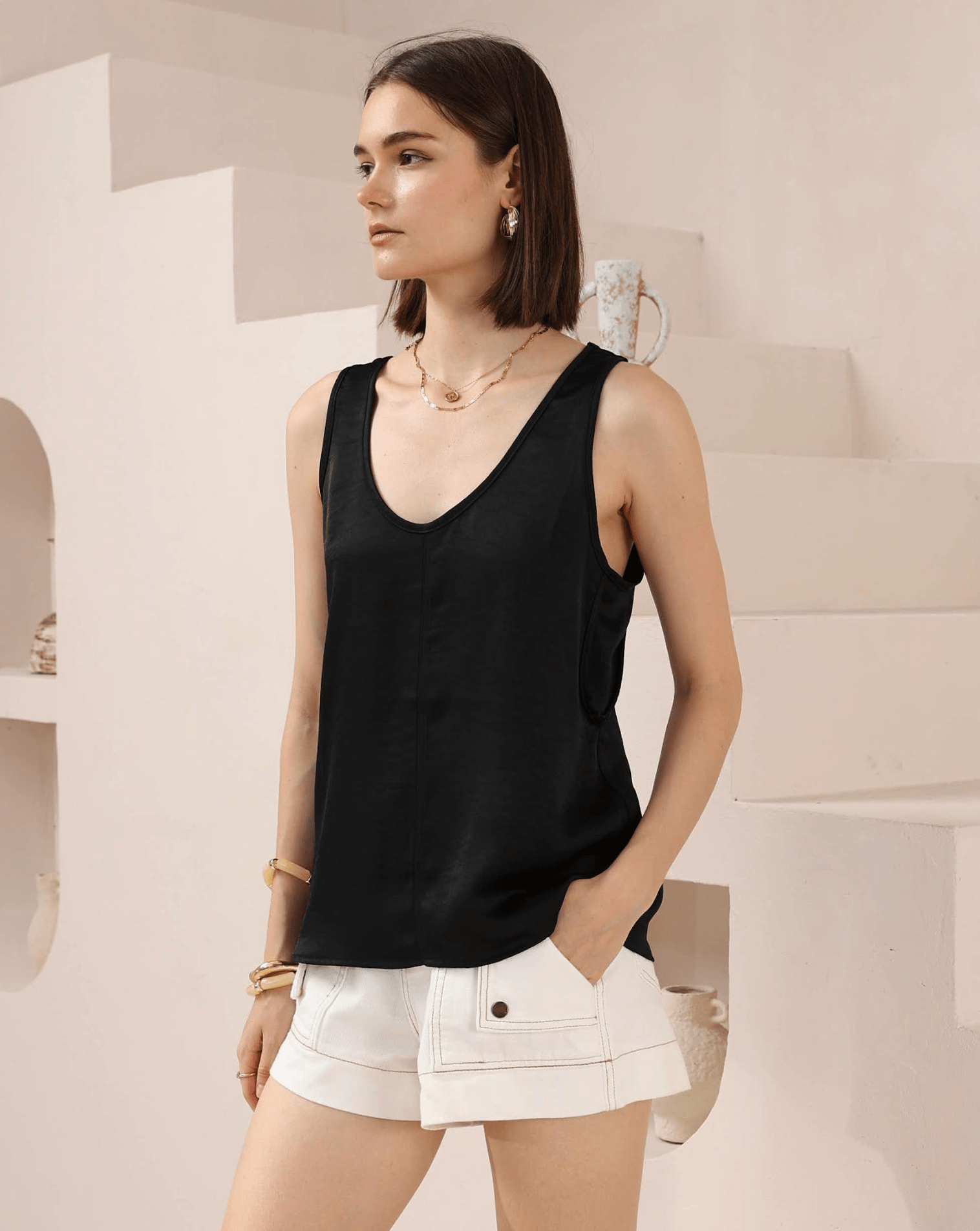 Iris Maxi Iris Maxi Lounge Cami Iris Maxi Wide Leg Pant - Beige/Black Splash Swimwear Tops