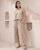 Iris Maxi Iris Maxi Lounge Cami Iris Maxi Wide Leg Pant - Beige/Black Splash Swimwear Tops