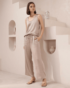 Iris Maxi Iris Maxi Lounge Pant Iris Maxi Wide Leg Pant - Beige/Black Splash Swimwear Pants