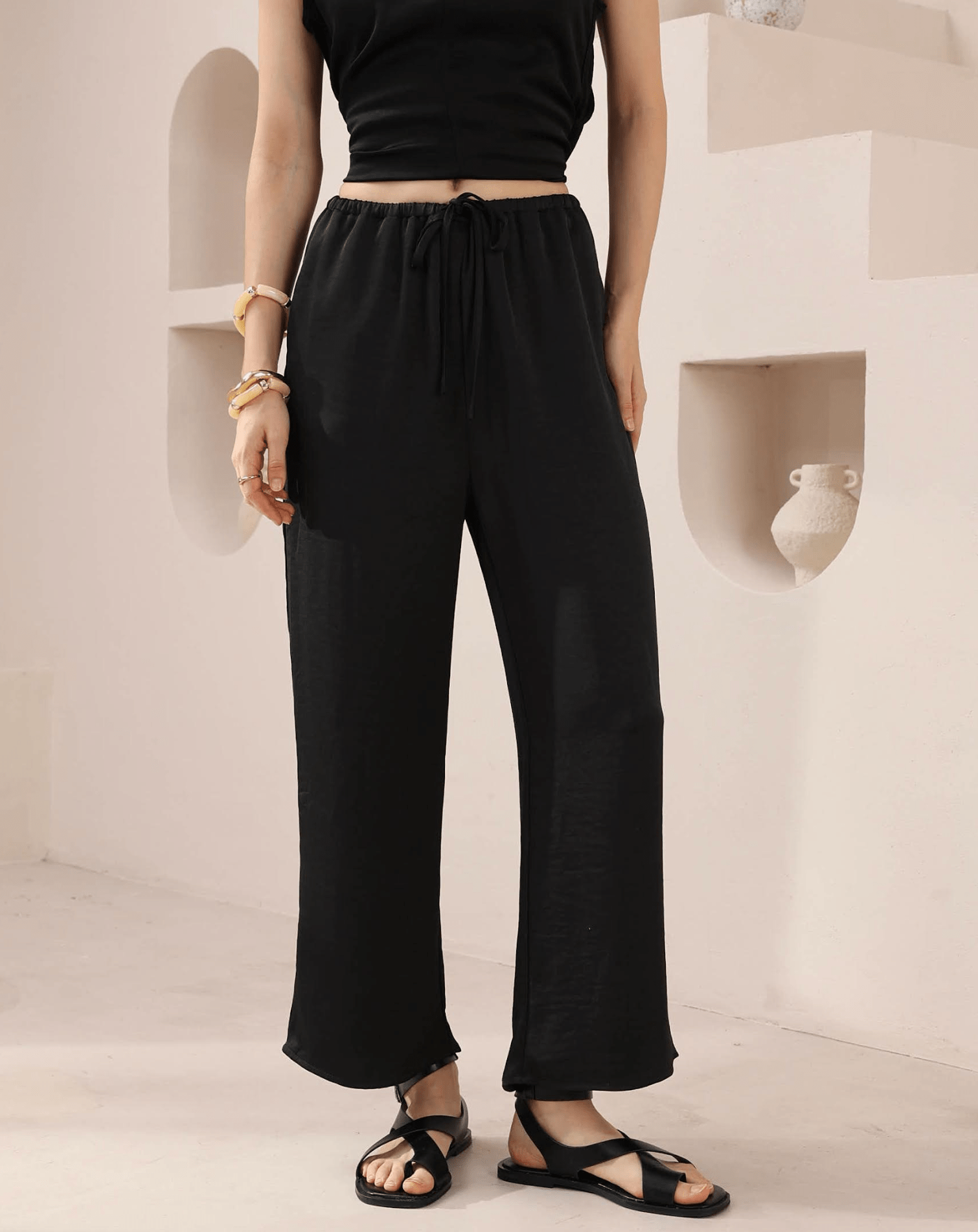 Iris Maxi Iris Maxi Lounge Pant Iris Maxi Wide Leg Pant - Beige/Black Splash Swimwear Pants