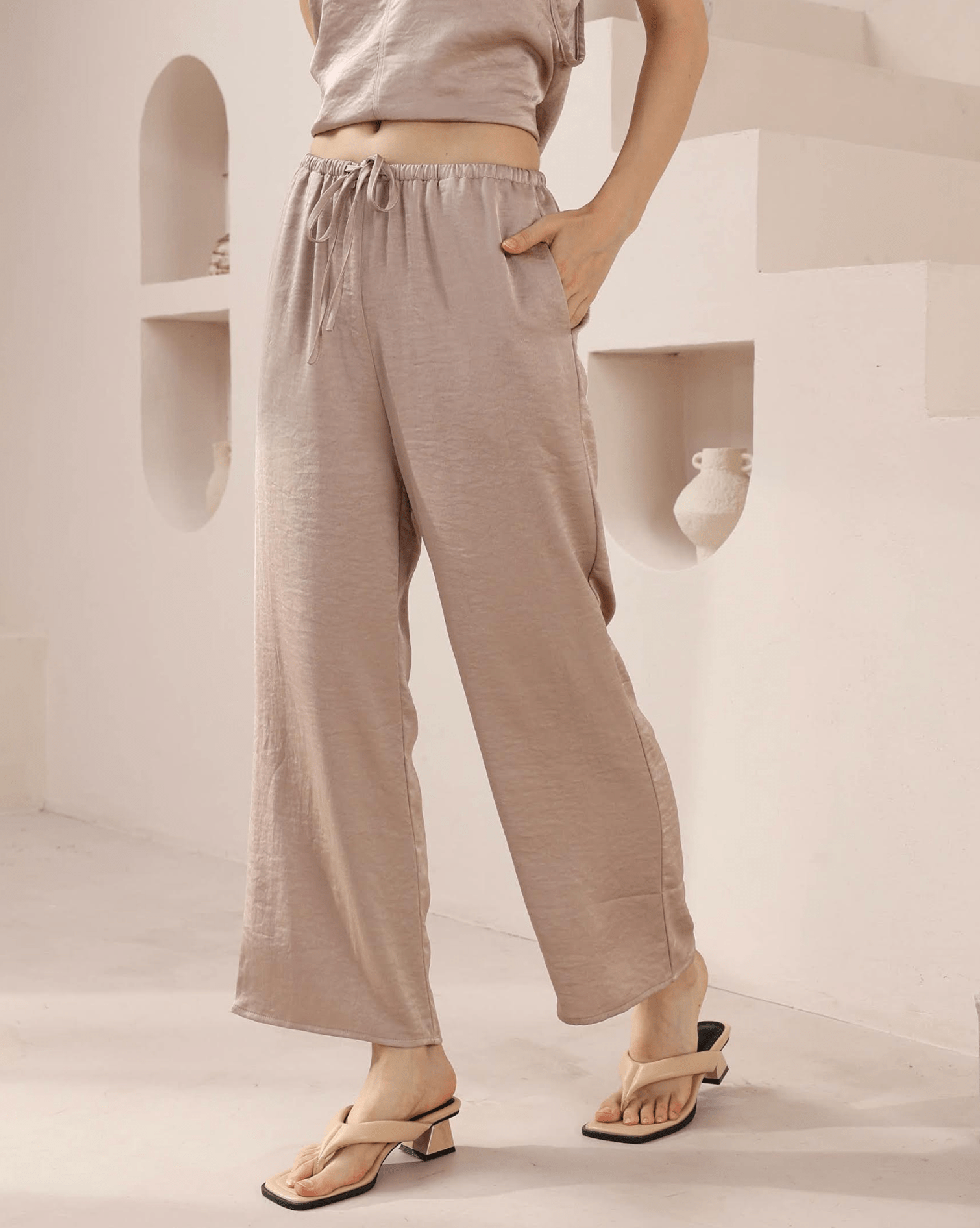 Iris Maxi Iris Maxi Lounge Pant 2032712-3 Iris Maxi Wide Leg Pant - Beige/Black Splash Swimwear Pants Beige / AU8/US4 1000026532