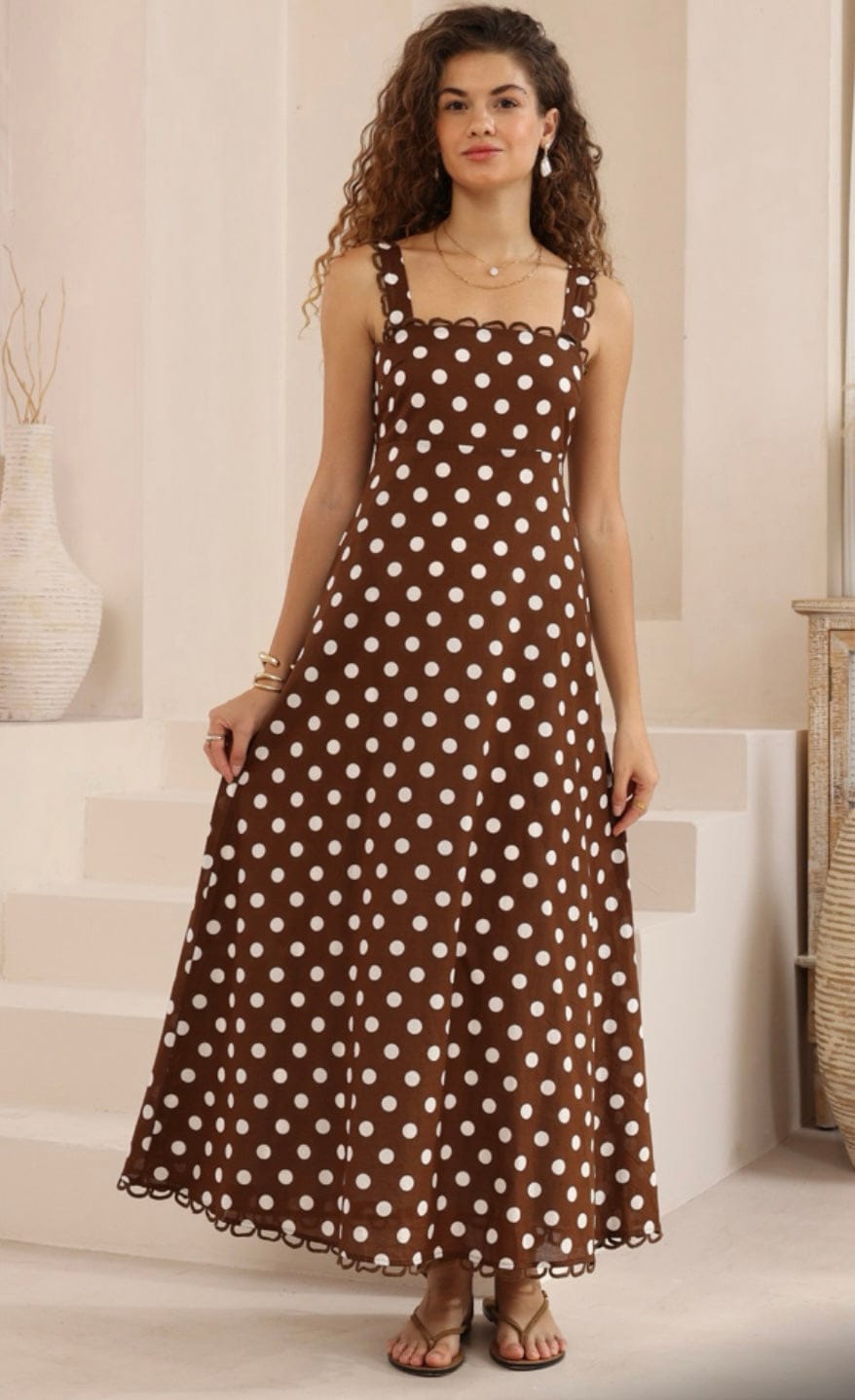 Iris Maxi Iris Maxi Maxi Dress - Brown Polka Dot Iris Maxi Maxi Dress - Brown Polka Dot Splash Swimwear Dresses