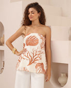 Iris Maxi Iris Maxi Ocean Strapless Top - Camel Print Iris Maxi Wide Leg Pant - Beige/Black Splash Swimwear Tops