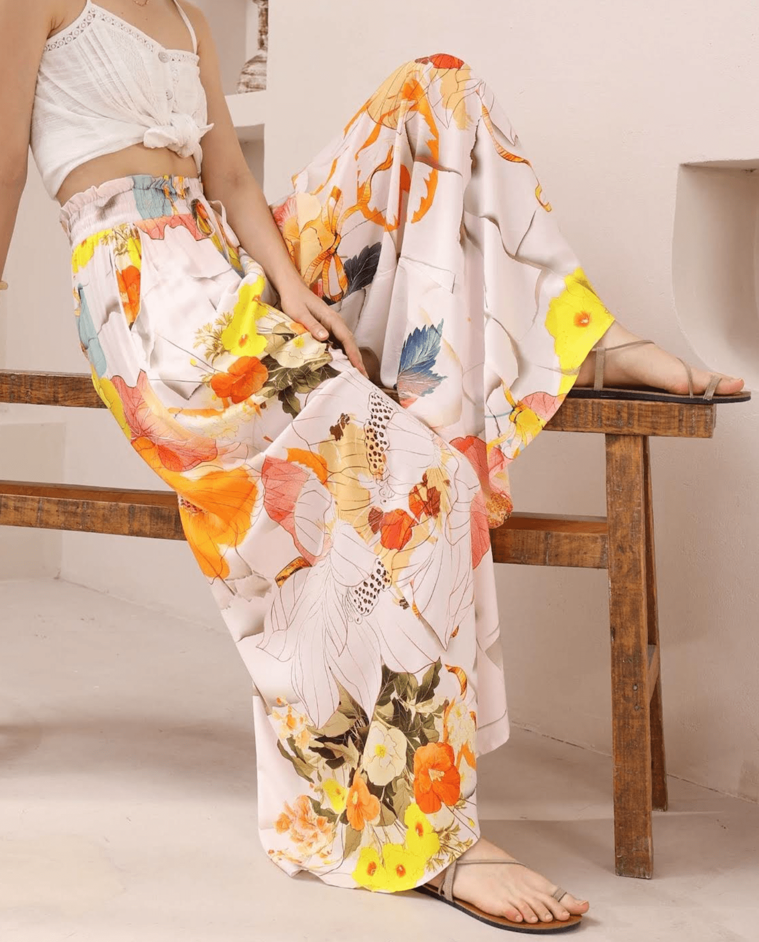 Iris Maxi Iris Maxi Orange Flower Pant Iris Maxi Wide Leg Pant - Beige/Black Splash Swimwear Pants