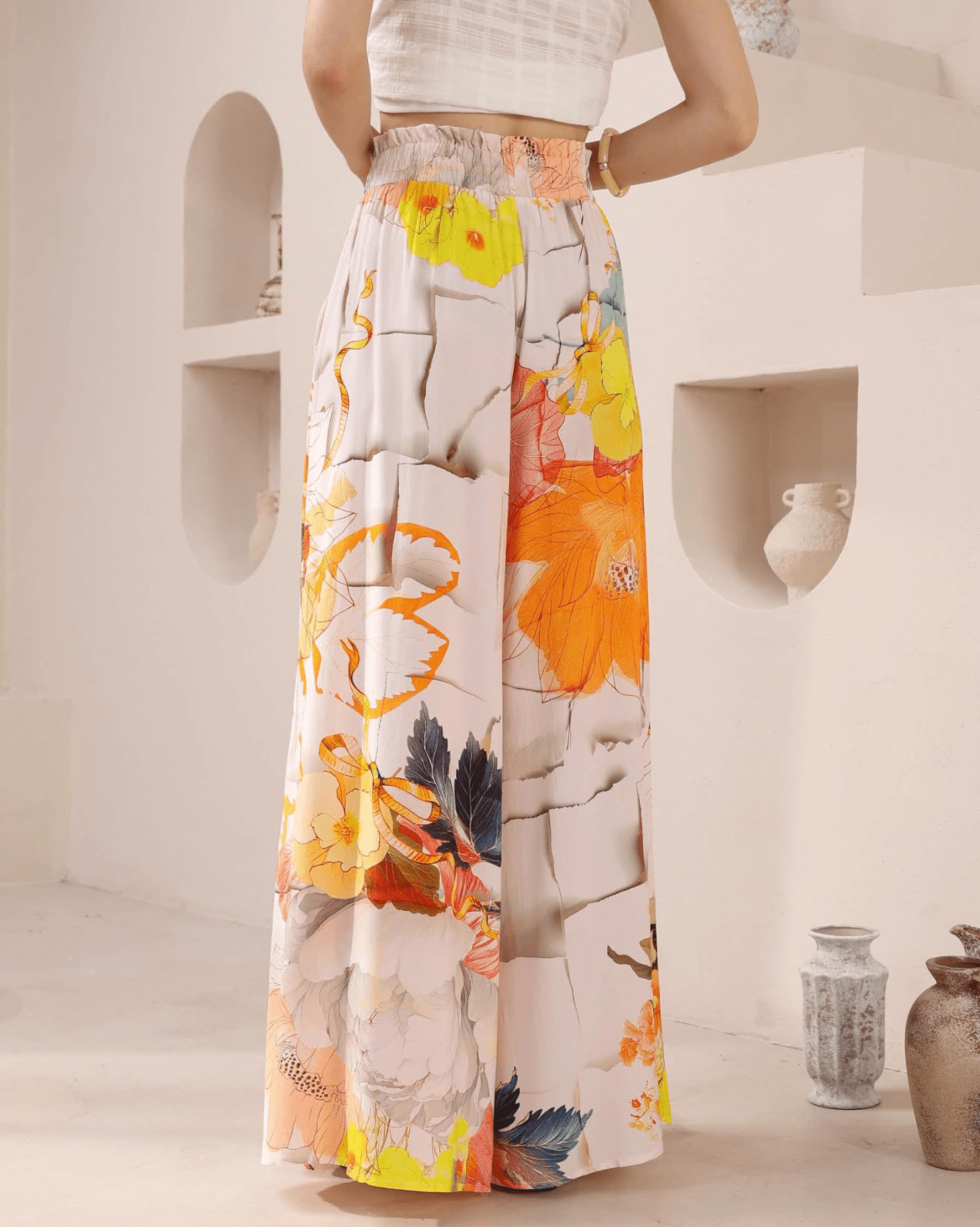 Iris Maxi Iris Maxi Orange Flower Pant Iris Maxi Wide Leg Pant - Beige/Black Splash Swimwear Pants