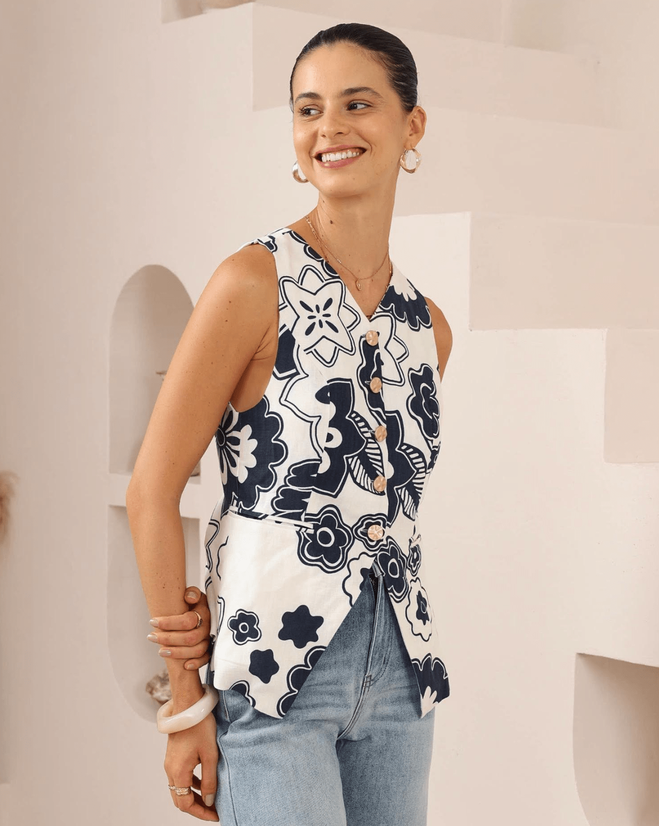 Iris Maxi Iris Maxi Petal Pop Vest - Navy Print Iris Maxi Petal Pop Vest - Navy Print Splash Swimwear Tops
