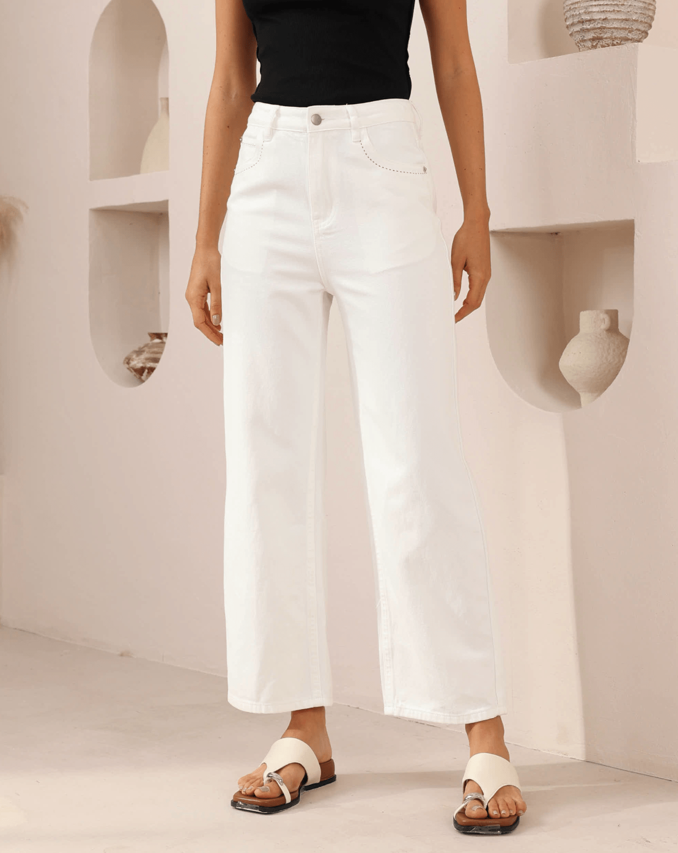 Iris Maxi Iris Maxi Pocket Stitch Jeans - White Iris Maxi Wide Leg Pant - Beige/Black Splash Swimwear Clothing Pant