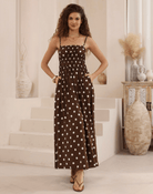 Iris Maxi Iris Maxi Polka Dot Maxi Dress - Brown Iris Maxi Polka Dot Maxi Dress - Brown Splash Swimwear