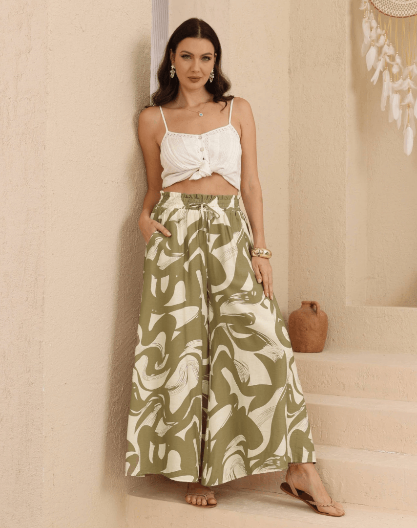 Iris Maxi Iris Maxi Sage Swirl Wide Leg Pants Iris Maxi Sage Swirl Wide Leg Pants Splash Swimwear Womens Pants