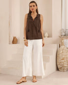 Iris Maxi Iris Maxi Sleeveless Shirt - Brown Iris Maxi Sleeveless Shirt - Brown Splash Swimwear Tops