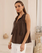Iris Maxi Iris Maxi Sleeveless Shirt - Brown Iris Maxi Sleeveless Shirt - Brown Splash Swimwear Tops