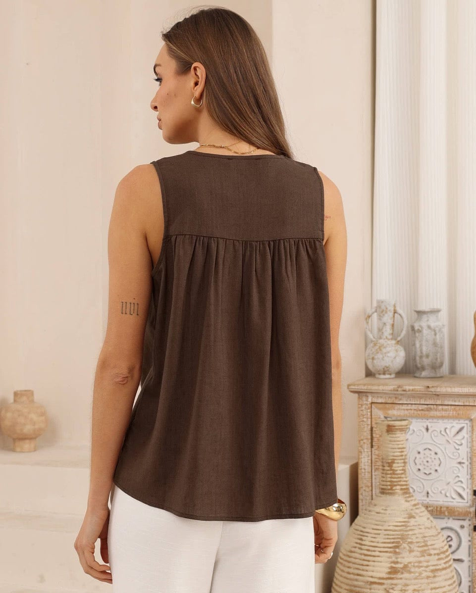 Iris Maxi Iris Maxi Sleeveless Shirt - Brown Iris Maxi Sleeveless Shirt - Brown Splash Swimwear Tops