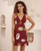 Iris Maxi Iris Maxi Sunset Souvenirs V-Neck Mini Dress - Wine Iris Maxi Sunset Souvenirs V-Neck Mini Dress - Wine Splash Swimwear Dresses