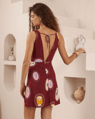 Iris Maxi Iris Maxi Sunset Souvenirs V-Neck Mini Dress - Wine Iris Maxi Sunset Souvenirs V-Neck Mini Dress - Wine Splash Swimwear Dresses