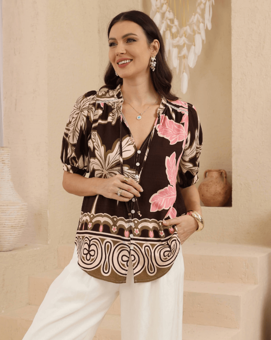 Iris Maxi Iris Maxi Tahiti Blouse - Cocoa Iris Maxi Tahiti Blouse - Cocoa Splash Swimwear Clothing Top