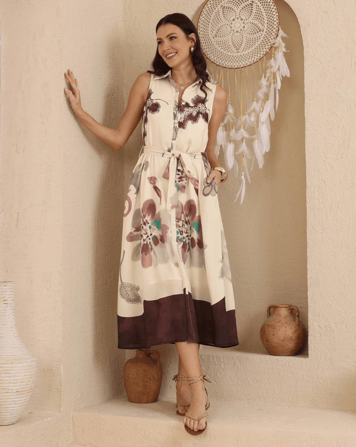 Iris Maxi Iris Maxi Watercolour Floral Shirt Dress - Choc Iris Maxi Watercolour Floral Shirt Dress - Choc Splash Swimwear Dresses
