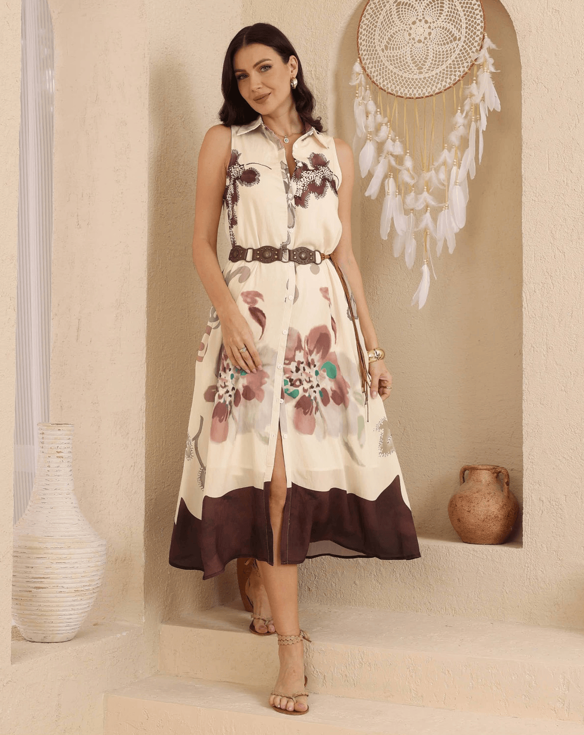 Iris Maxi Iris Maxi Watercolour Floral Shirt Dress - Choc Iris Maxi Watercolour Floral Shirt Dress - Choc Splash Swimwear Dresses