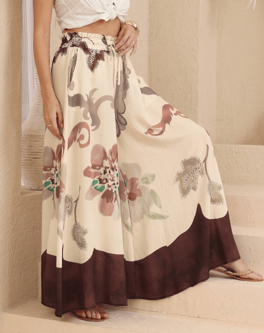 Iris Maxi Iris Maxi Watercolour Floral Wide Leg Pants - Choc Iris Maxi Watercolour Floral Wide Leg Pants - Choc Splash Swimwear Womens Pants