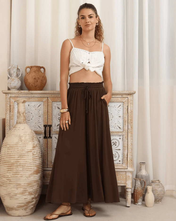 Iris Maxi Iris Maxi Wide Leg Pant 2032240-117 Iris Maxi Wide Leg Pant - Navy Splash Swimwear Womens Pants Chocolate / 8 1000032818
