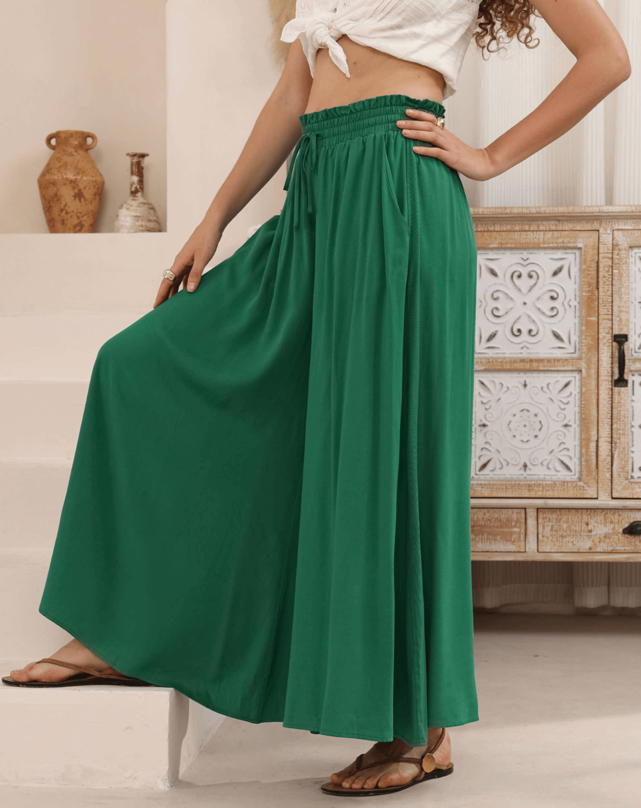 Iris Maxi Iris Maxi Wide Leg Pant 203625-289 Iris Maxi Wide Leg Pant - Navy Splash Swimwear Womens Pants Emerald / 8 1000031595
