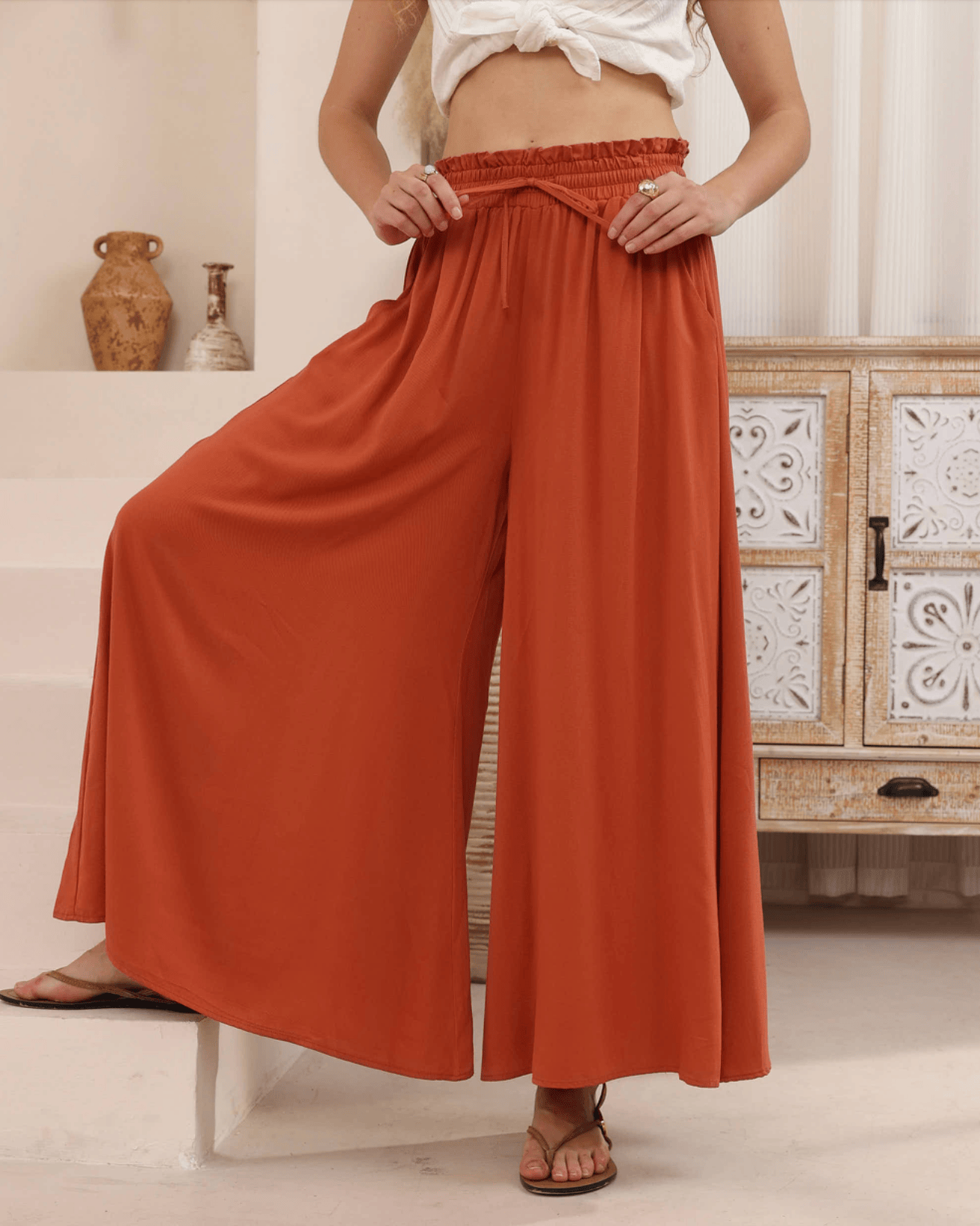 Iris Maxi Iris Maxi Wide Leg Pant 203625-289 Iris Maxi Wide Leg Pant - Navy Splash Swimwear Womens Pants Terracotta / 8 1000031590